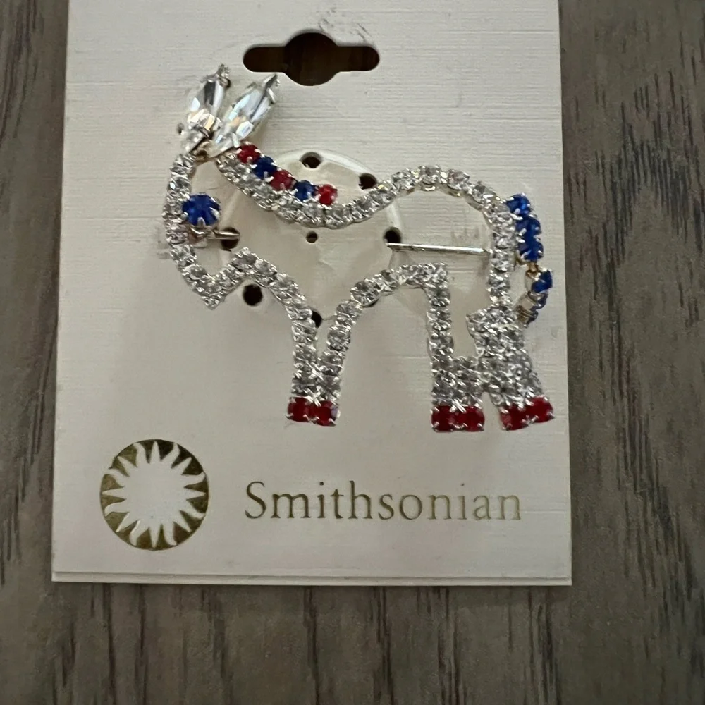 Smithsonian Collection Donkey and Elephant Rhinestone Political Pins Vintage